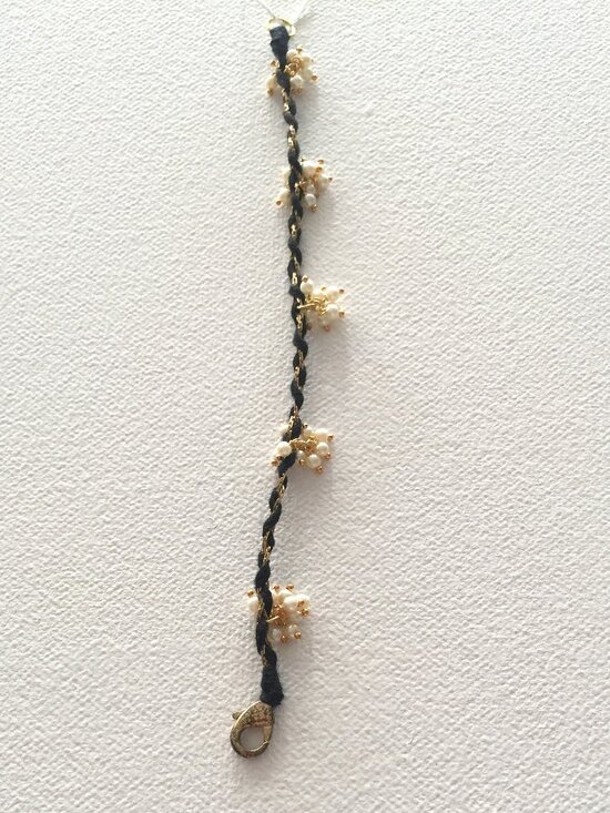 Petite Black Bracelet with Pearls. Boho style. NEW - Picture 2 of 4